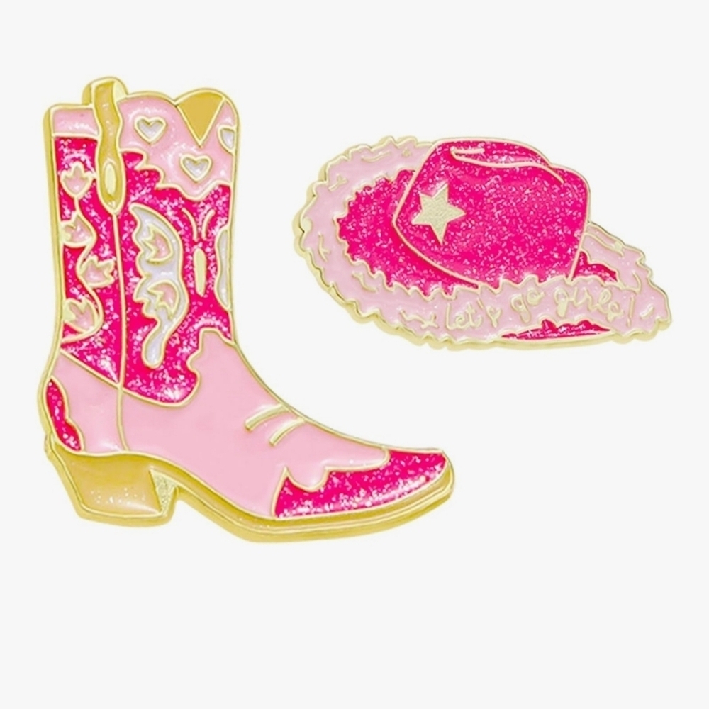 Pink and Gold Kids Cowboy Boot and Hat Pin Set